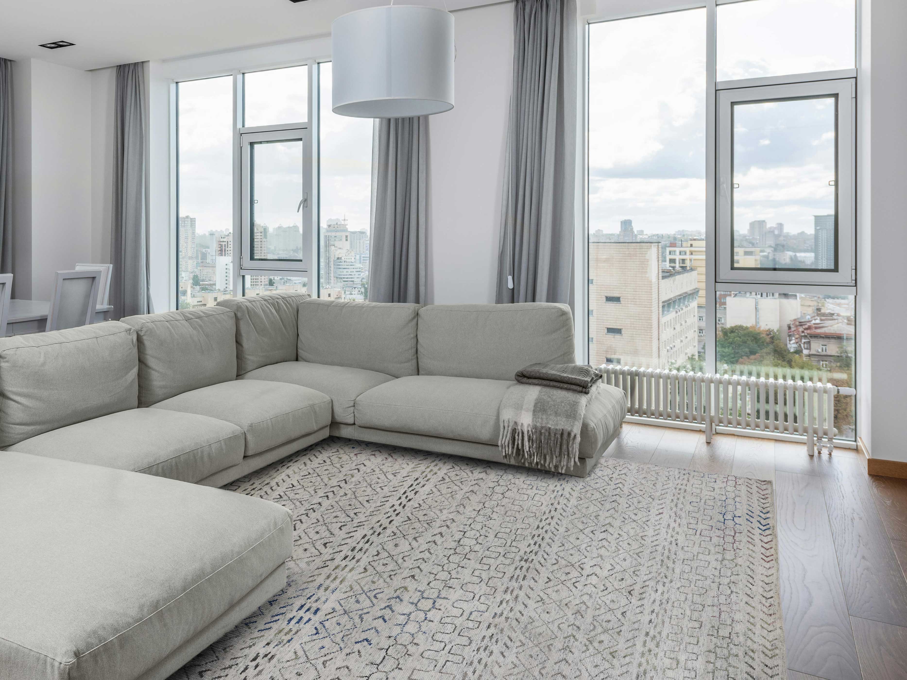 Buy Carpets in Delhi – Premium handmade modern area rug in a luxury contemporary living room