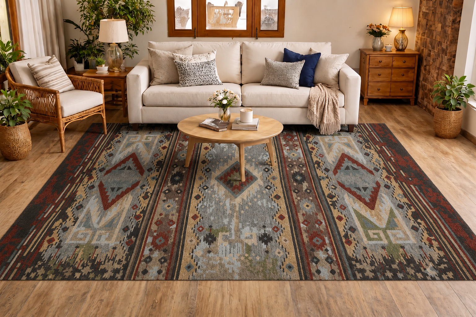 Carpets in Delhi – Luxury handmade geometric area carpet in modern living room with premium home décor