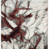 Abstract art with swirling patterns of maroon, gray, and white. The bold, flowing lines create a dynamic, textured composition, evoking movement.