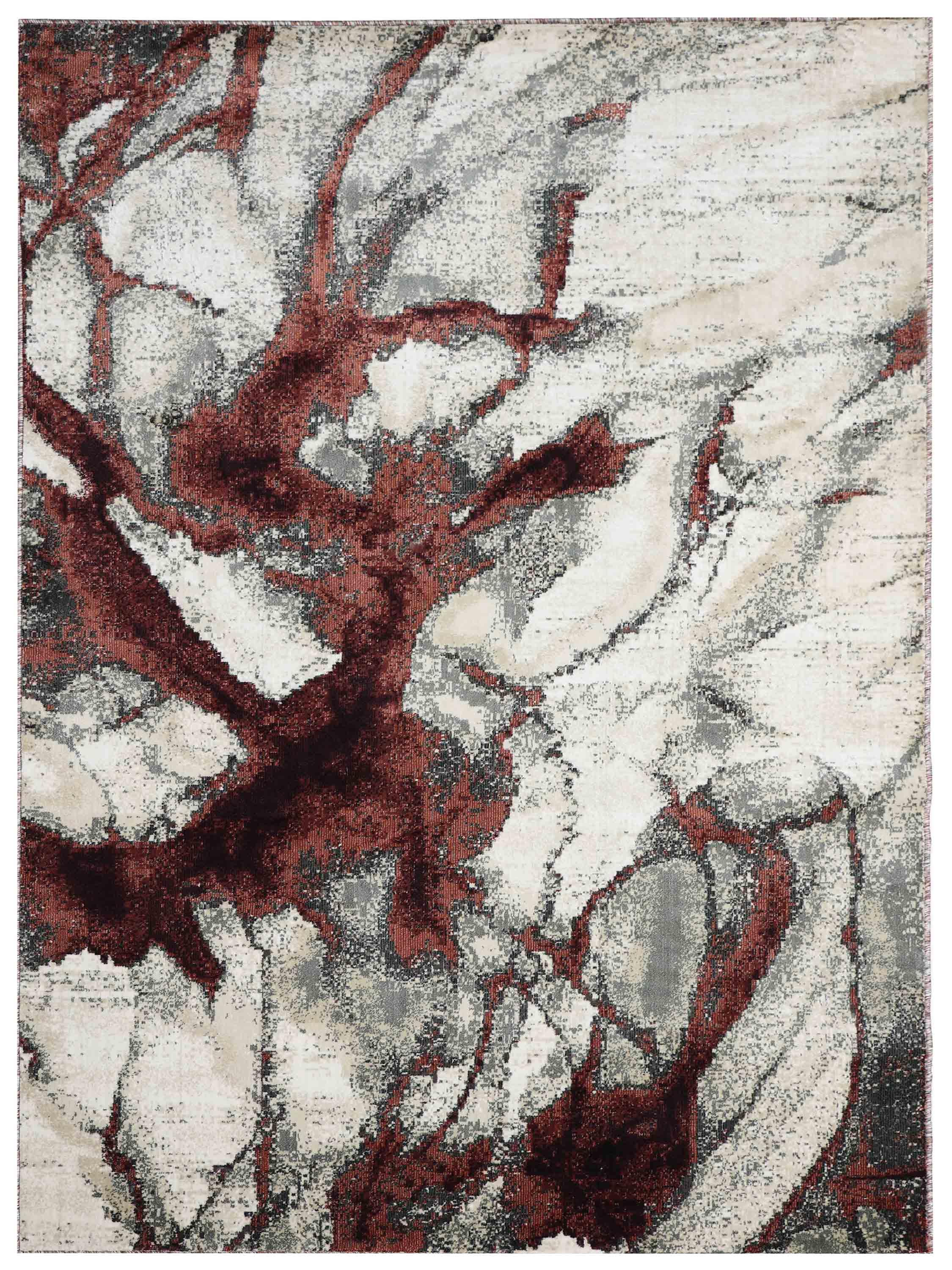 Abstract art with swirling patterns of maroon, gray, and white. The bold, flowing lines create a dynamic, textured composition, evoking movement.