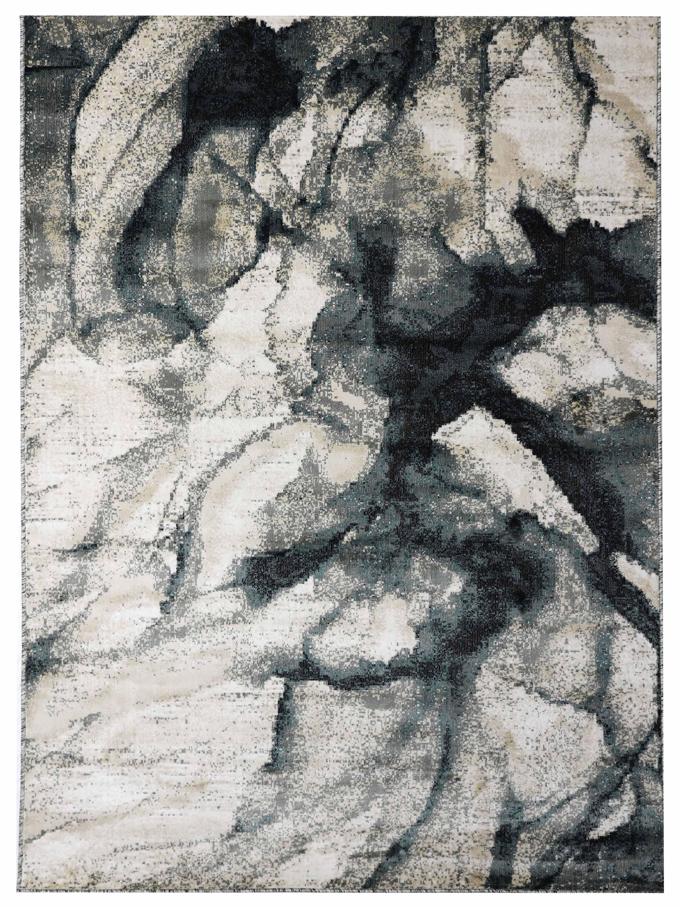 Abstract painting with swirling patterns of dark gray and light beige. The textured design resembles a marble surface, creating a calm, elegant tone.