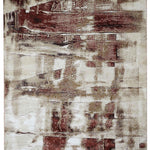 Abstract painting with an earthy palette of red, brown, and beige. Features textured brushstrokes and geometric forms, creating a rustic tone.