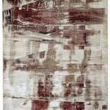 Abstract painting with an earthy palette of red, brown, and beige. Features textured brushstrokes and geometric forms, creating a rustic tone.