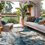 MN-007 | FT 2' X 5' | FT 3' X 5' | FT 4' X 6' | FT 5' X 7' | FT 6' X 9' | MODERN RUGS | CERULEAN/RUST - Luxurify