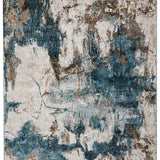 Abstract art piece with a textured blend of teal, beige, and brown hues. The colors swirl and overlap, creating a sense of movement and depth.