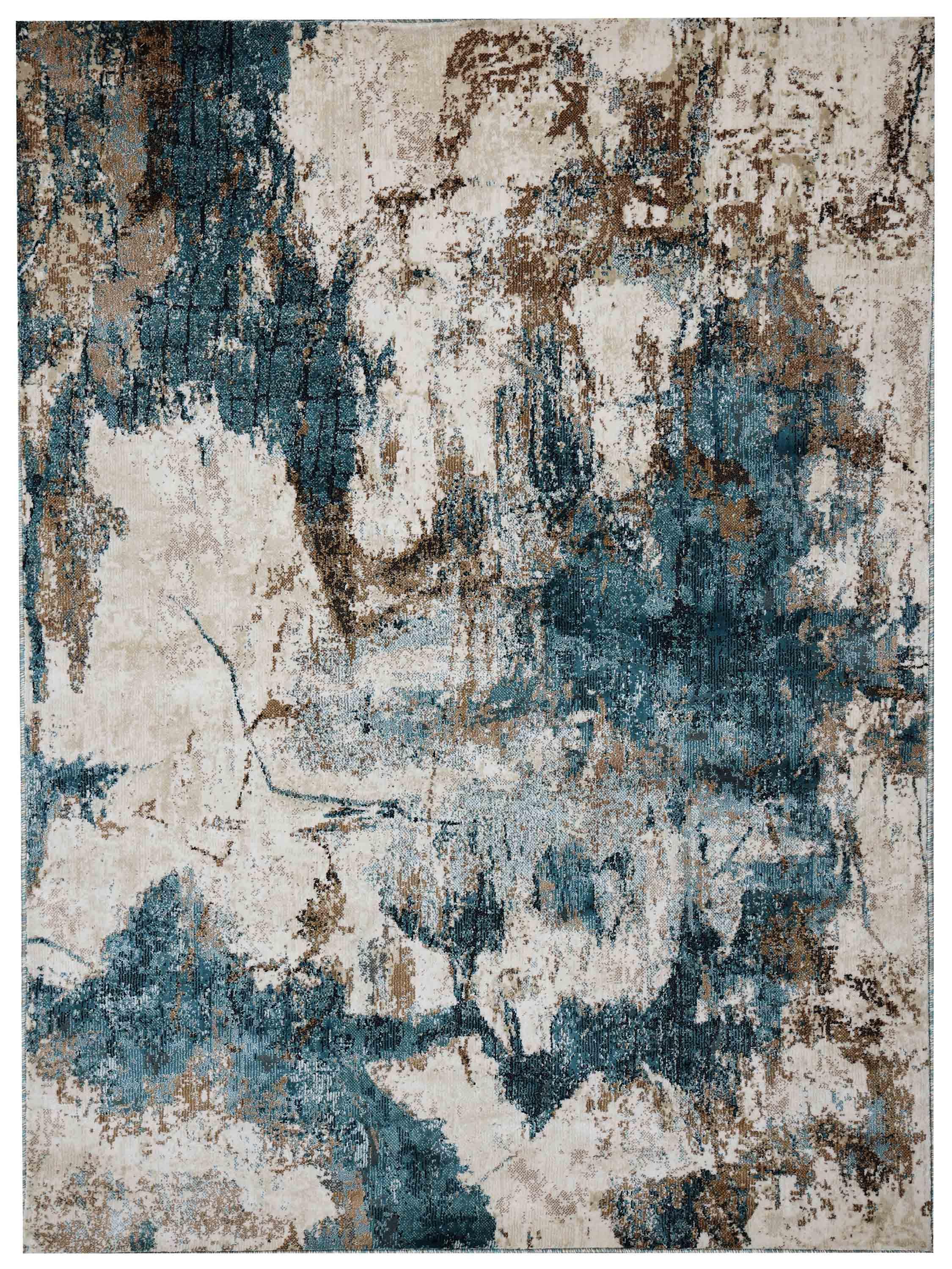 Abstract art piece with a textured blend of teal, beige, and brown hues. The colors swirl and overlap, creating a sense of movement and depth.