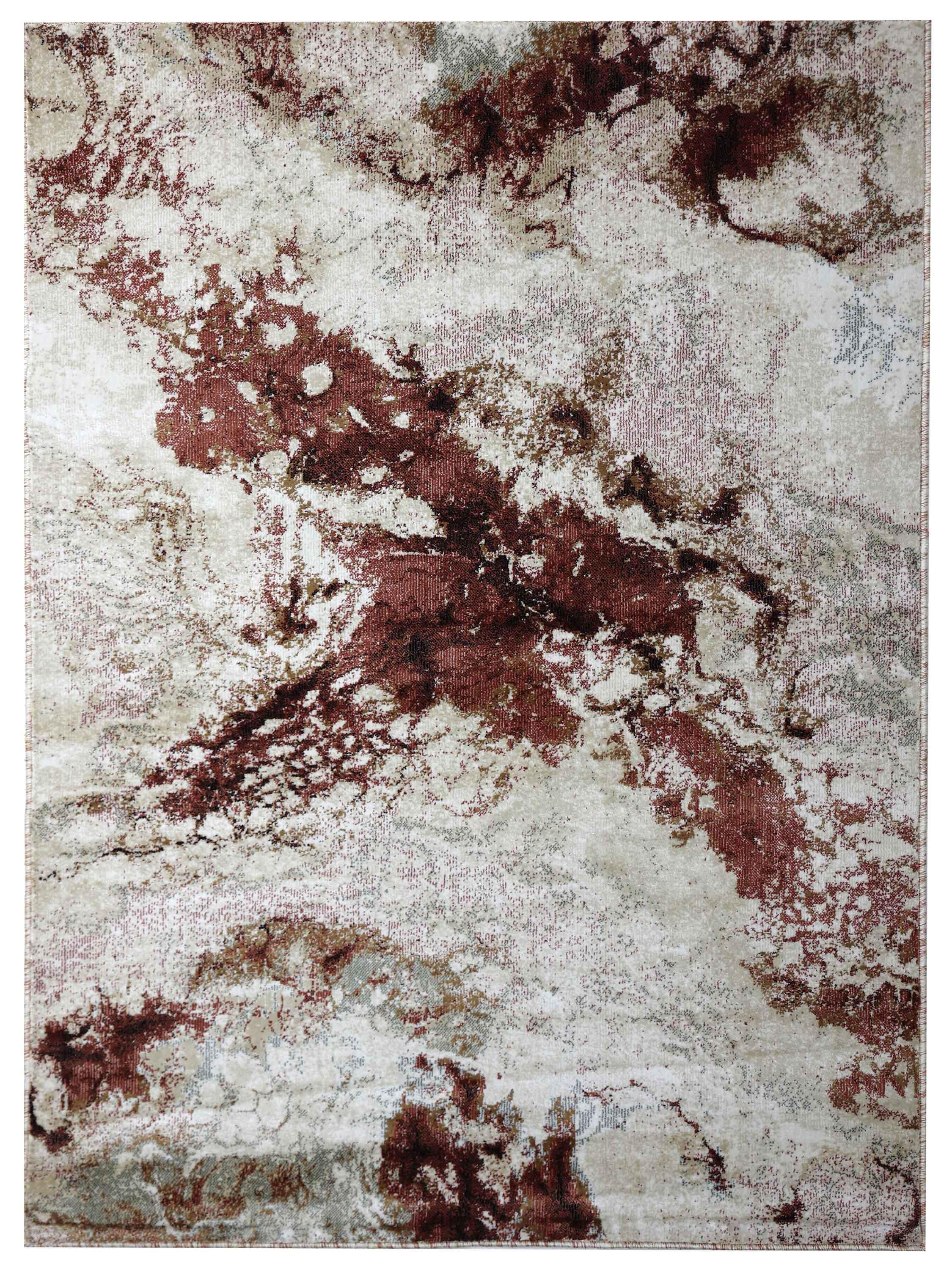 Abstract rug pattern with tones of cream, earthy browns, and reddish-browns. The design resembles a marbled texture, creating a natural, rustic feel.