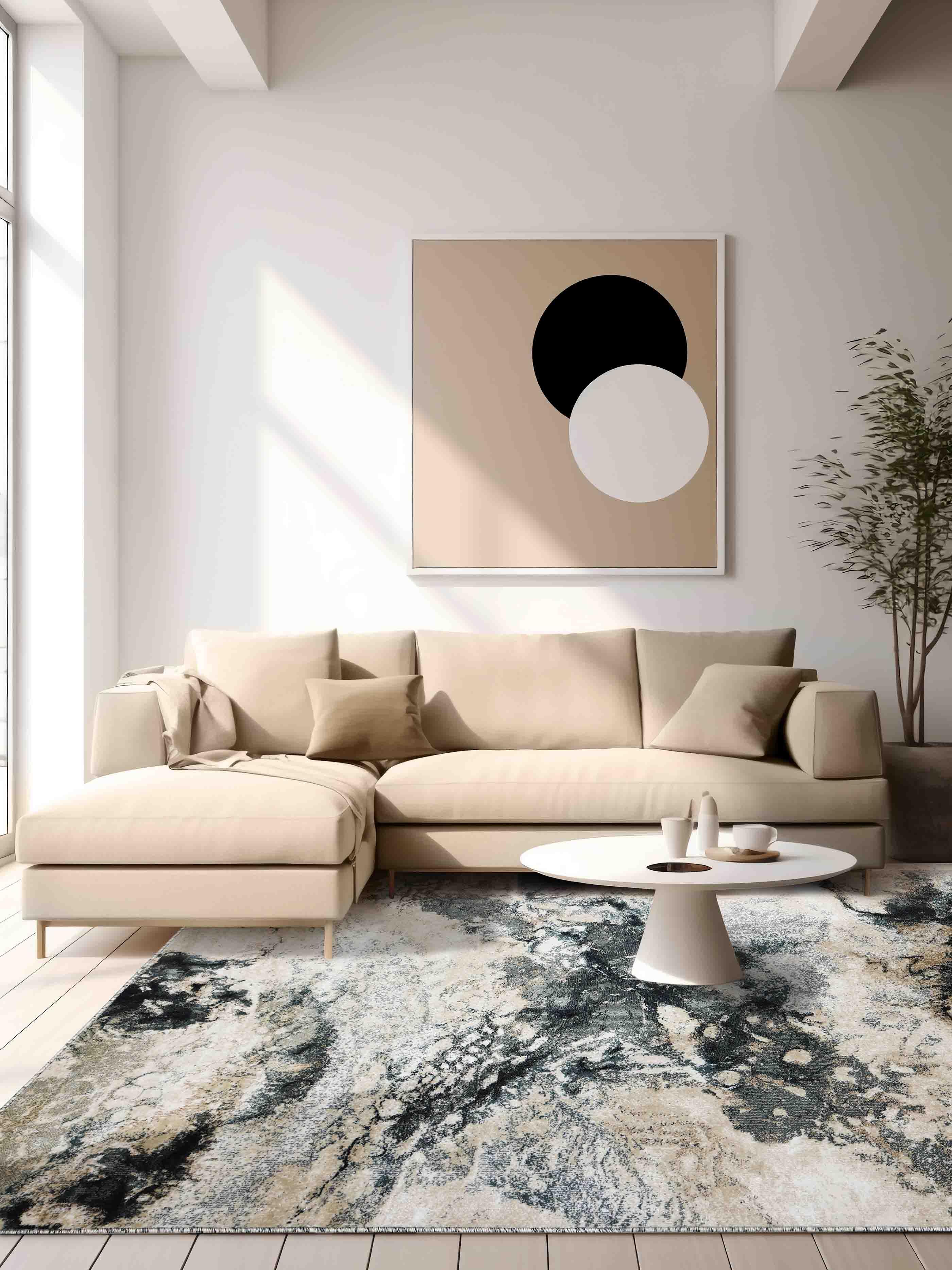 MN-002 | FT 2' X 5' | FT 3' X 5' | FT 4' X 6' | FT 5' X 7' | FT 6' X 9' | MODERN RUGS | SMOKE/WALNUT - Luxurify