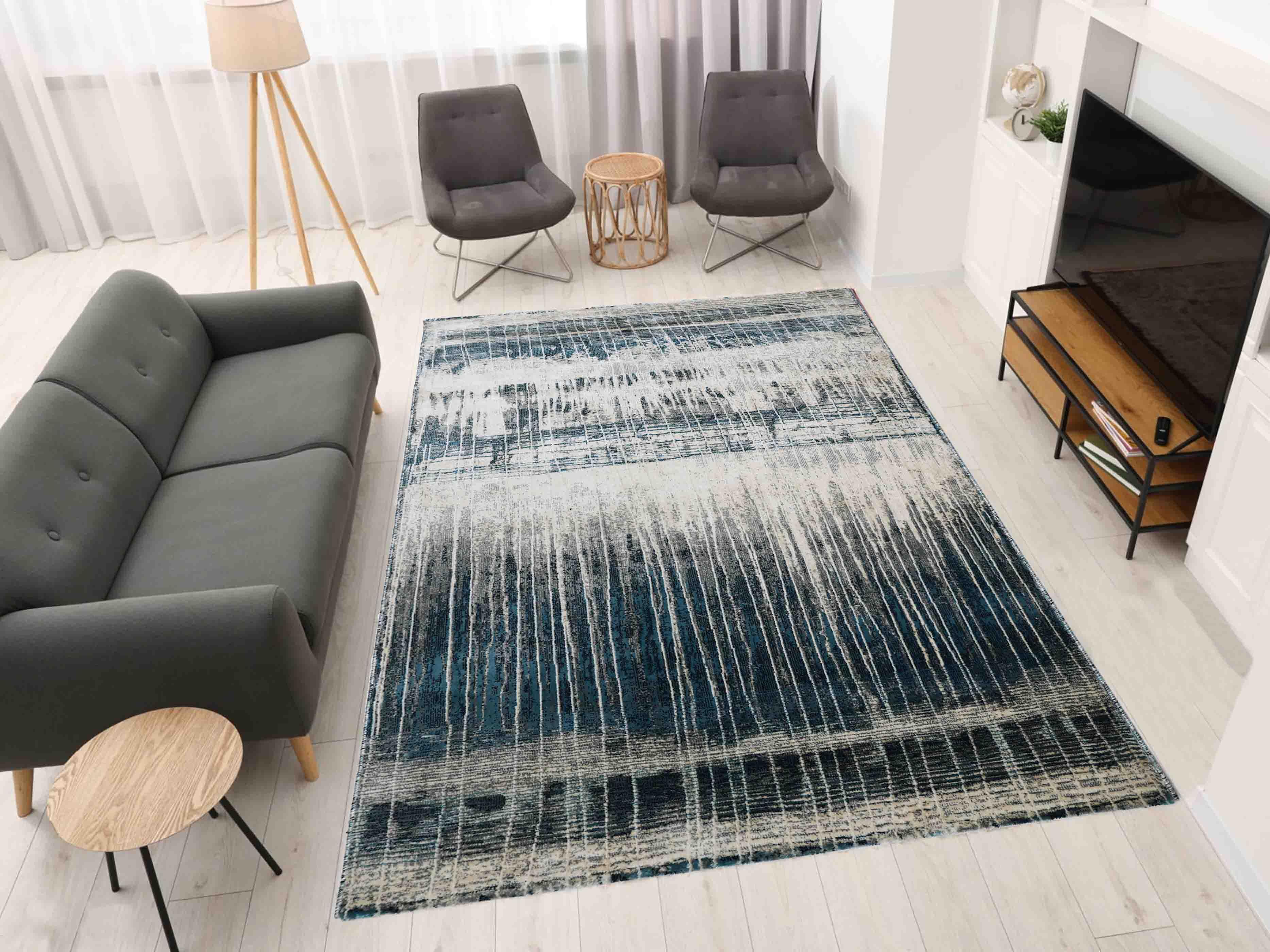 MN-006 | FT 2' X 5' | FT 3' X 5' | FT 4' X 6' | FT 5' X 7' | FT 6' X 9' | MODERN RUGS | CERULEAN/RUST - Luxurify