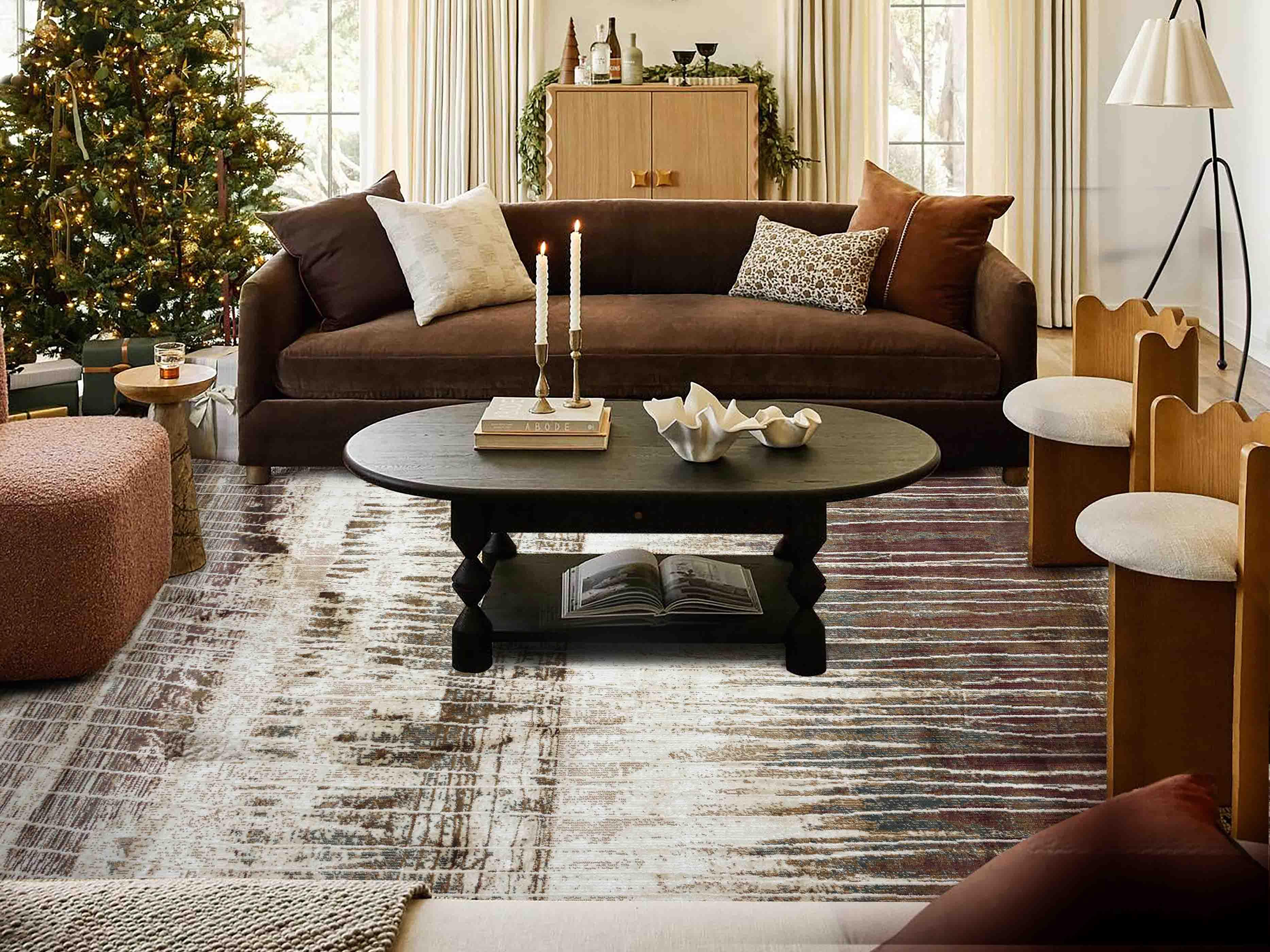 MN-006 | FT 2' X 5' | FT 3' X 5' | FT 4' X 6' | FT 5' X 7' | FT 6' X 9' | MODERN RUGS | WALNUT/RUST - Luxurify