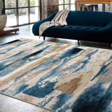 MN-003 | FT 2' X 5' | FT 3' X 5' | FT 4' X 6' | FT 5' X 7' | FT 6' X 9' | MODERN RUGS | ELECTRIC BLUE/RUST - Luxurify