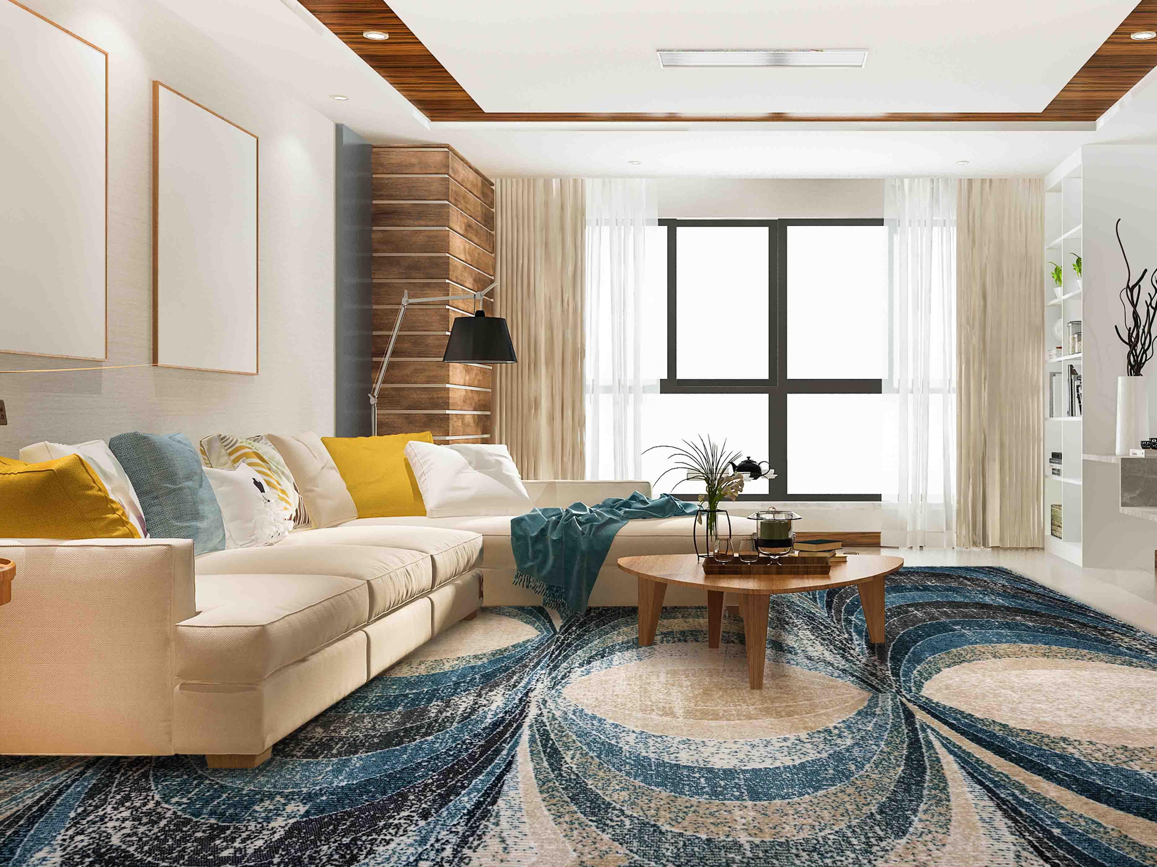 MN-009 | FT 2' X 5' | FT 3' X 5' | FT 4' X 6' | FT 5' X 7' | FT 6' X 9' | MODERN RUGS | ELECTRIC BLUE/WALNUT - Luxurify