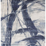 Abstract blue and beige luxury rug with modern artistic design for elegant home decor
