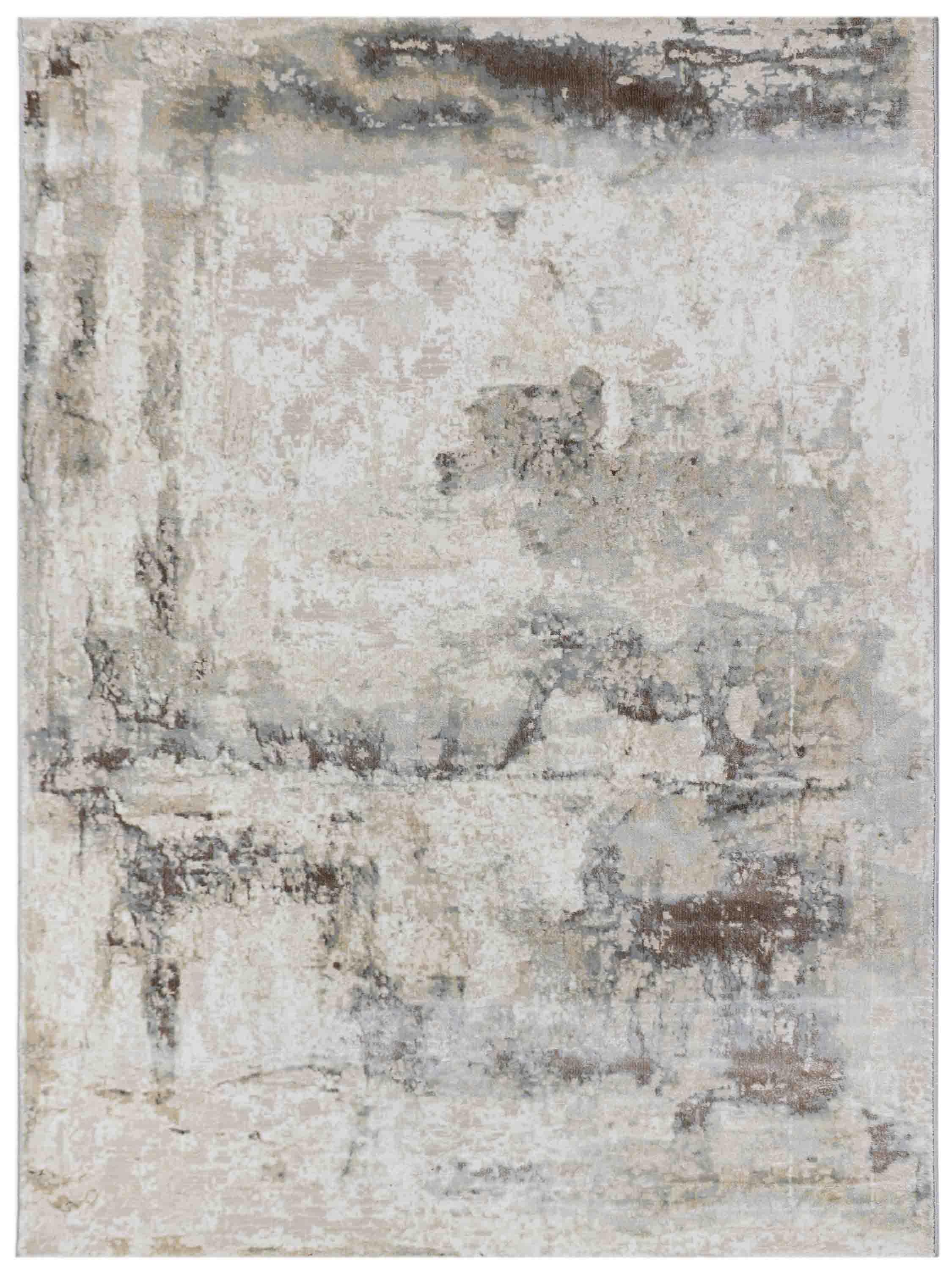 Abstract beige area rug with an aged texture. Features a mix of beige, white, and gray tones with irregular patterns, creating a rustic, vintage feel.