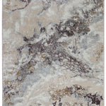 Abstract area rug with a marbled pattern in shades of cream, gray, and brown. The texture and colors create a serene, natural feel.