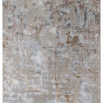 Abstract rug with a textured pattern in beige, gray, and rust tones, creating a distressed, modern look. The design is chaotic yet balanced.