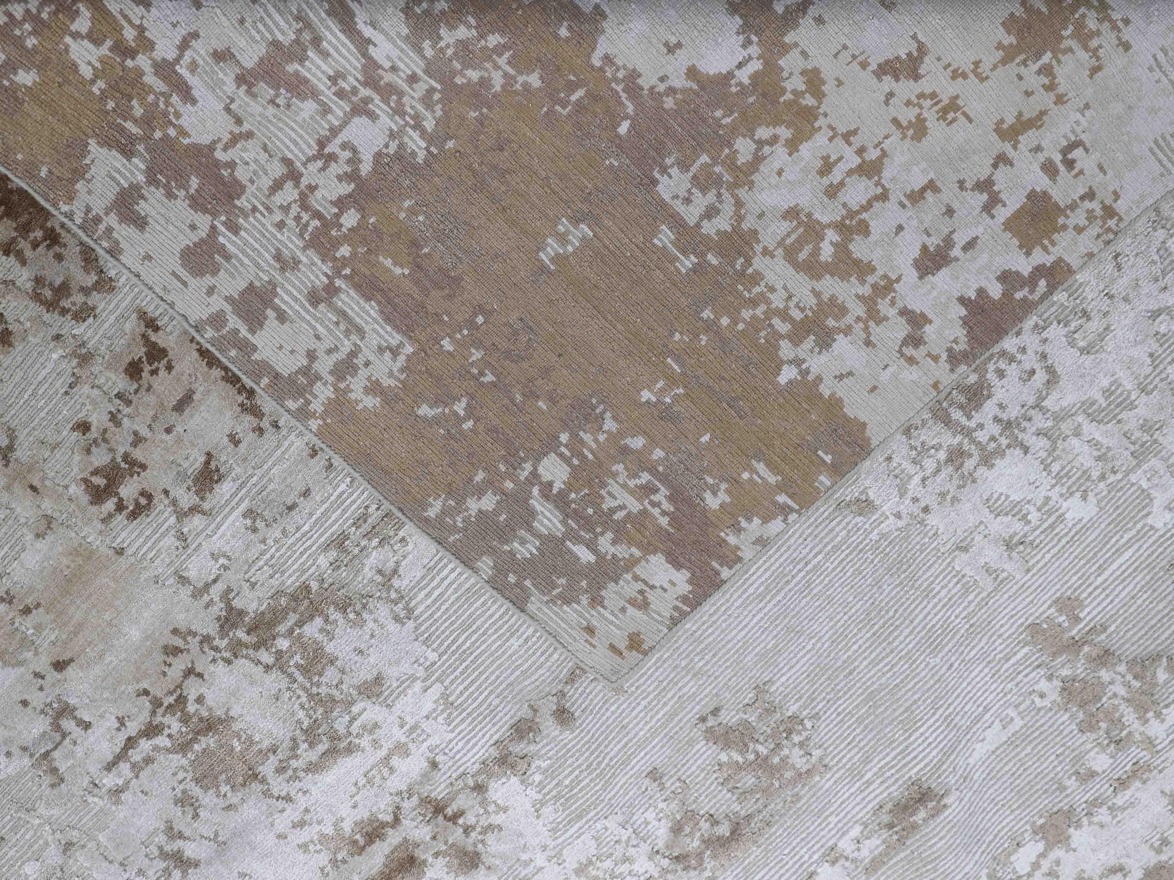 Luxury abstract rug with beige and white geometric pattern, handcrafted texture for modern home decor