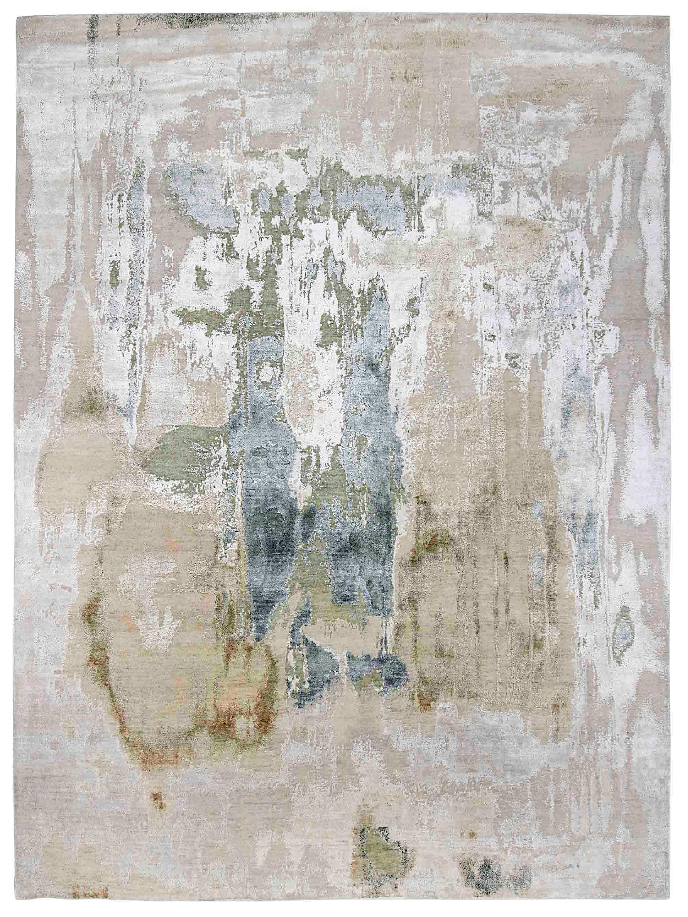 Abstract luxury rug with soft beige, blue, and green tones for elegant home decor