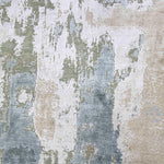 Abstract luxury rug with soft green, blue, and beige tones for elegant home decor